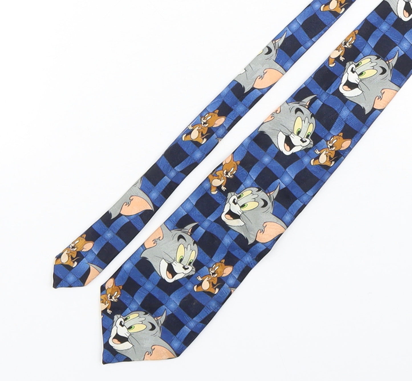 Tom And Jerry Mens Blue Plaids & Checks Polyester Pointed Tie One Size