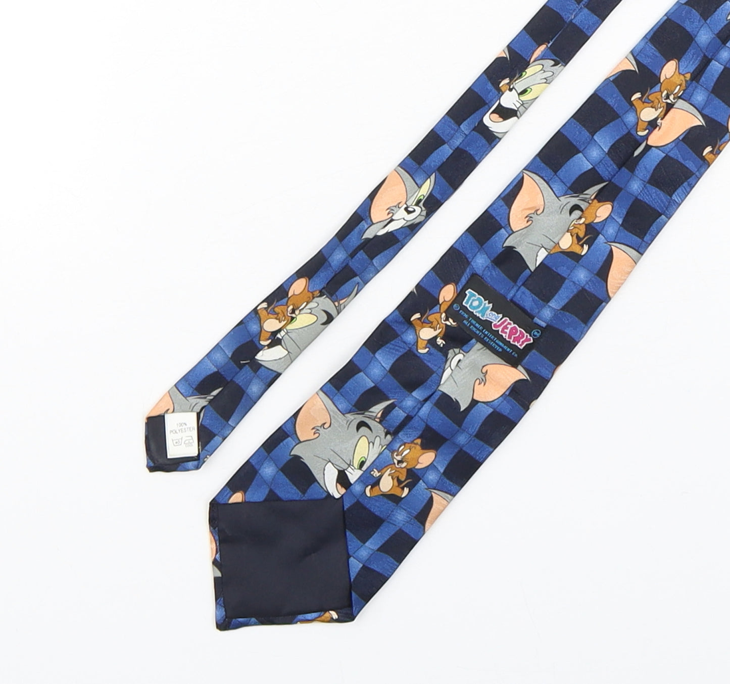 Tom And Jerry Mens Blue Plaids & Checks Polyester Pointed Tie One Size