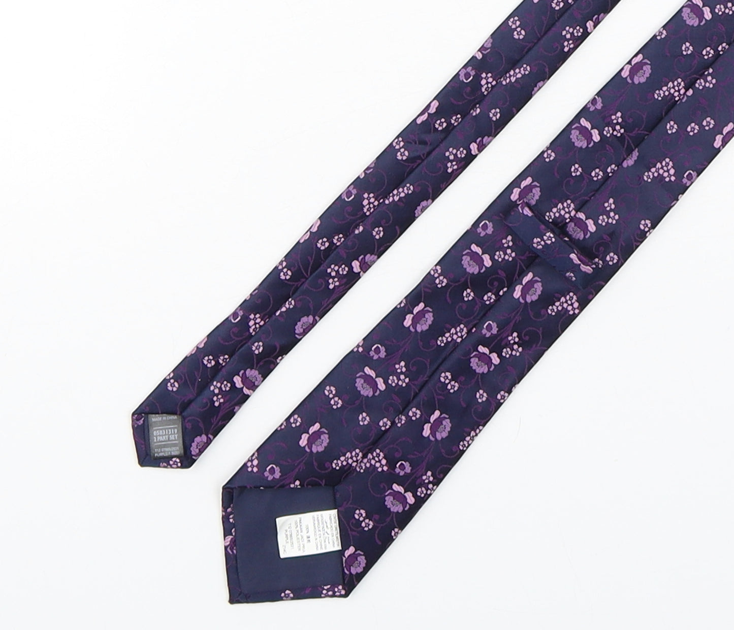 Marks and Spencer Mens Purple Floral Polyester Pointed Tie One Size