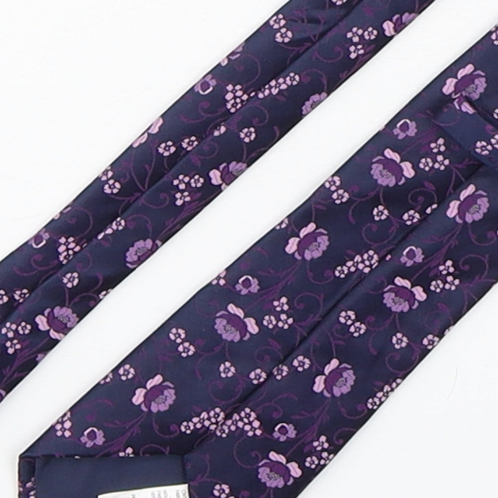 Marks and Spencer Mens Purple Floral Polyester Pointed Tie One Size
