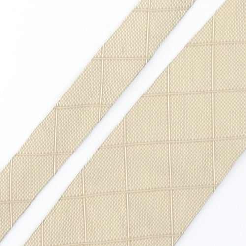 Jacques Estier  Mens Beige Plaids & Checks Polyester Pointed Tie One Size