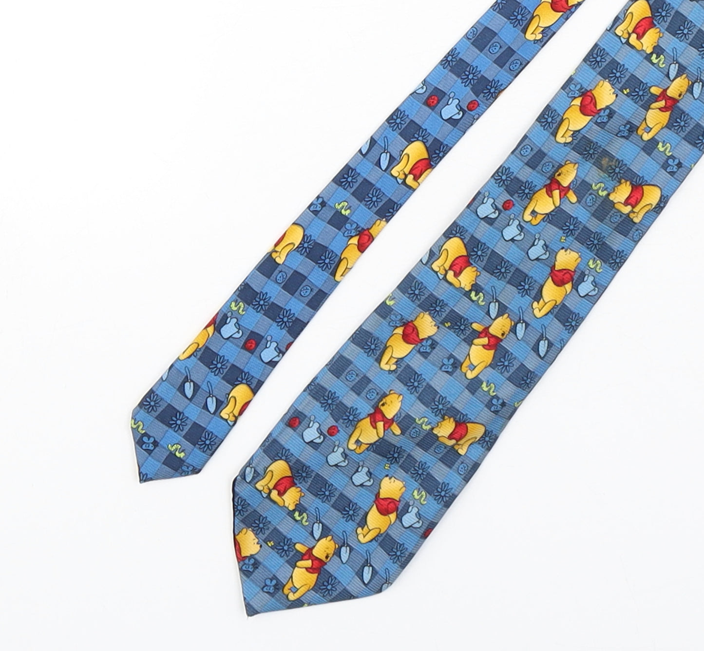 Pooh Mens Blue Plaids & Checks Silk Pointed Tie One Size