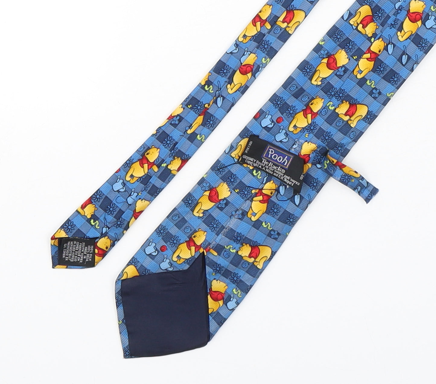 Pooh Mens Blue Plaids & Checks Silk Pointed Tie One Size