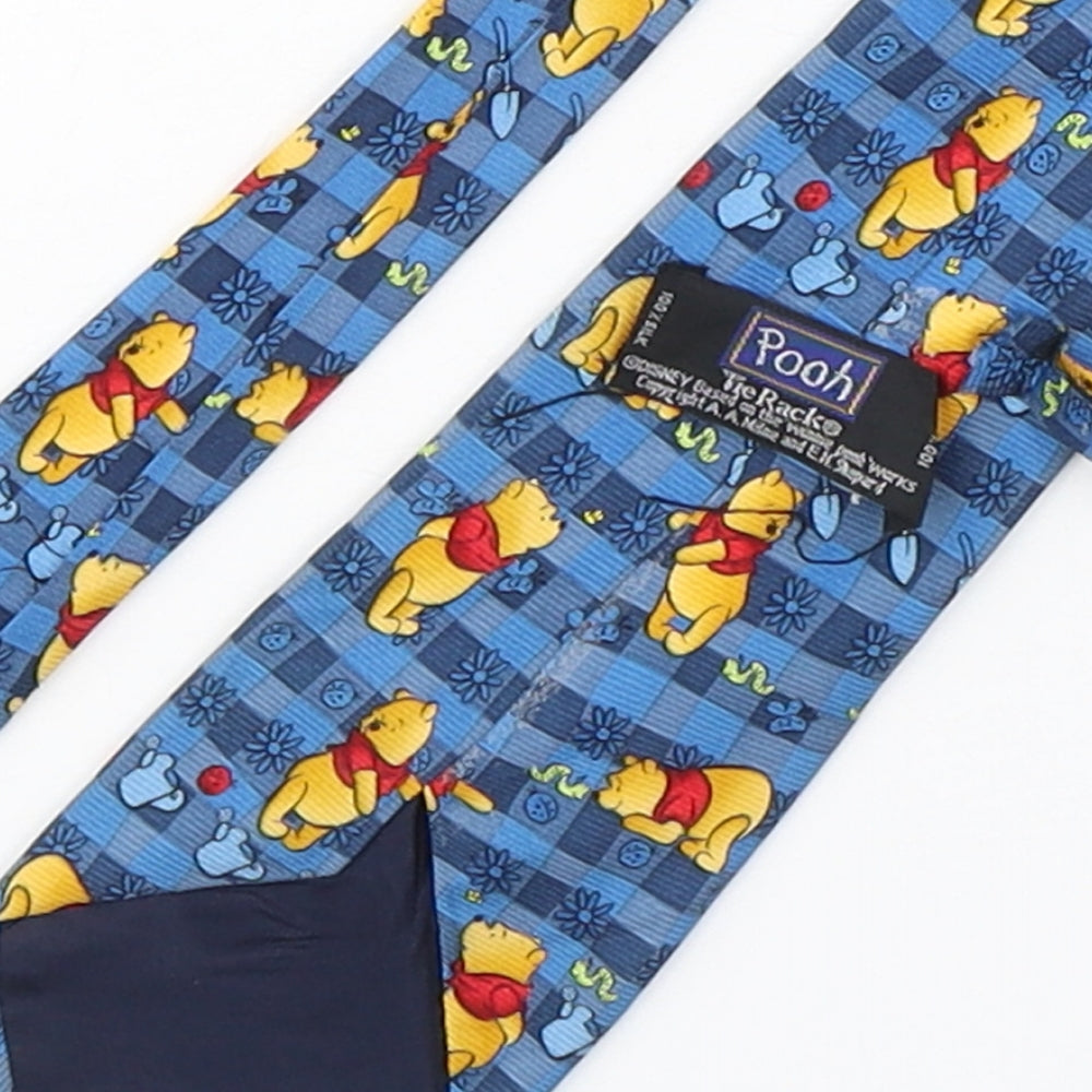 Pooh Mens Blue Plaids & Checks Silk Pointed Tie One Size