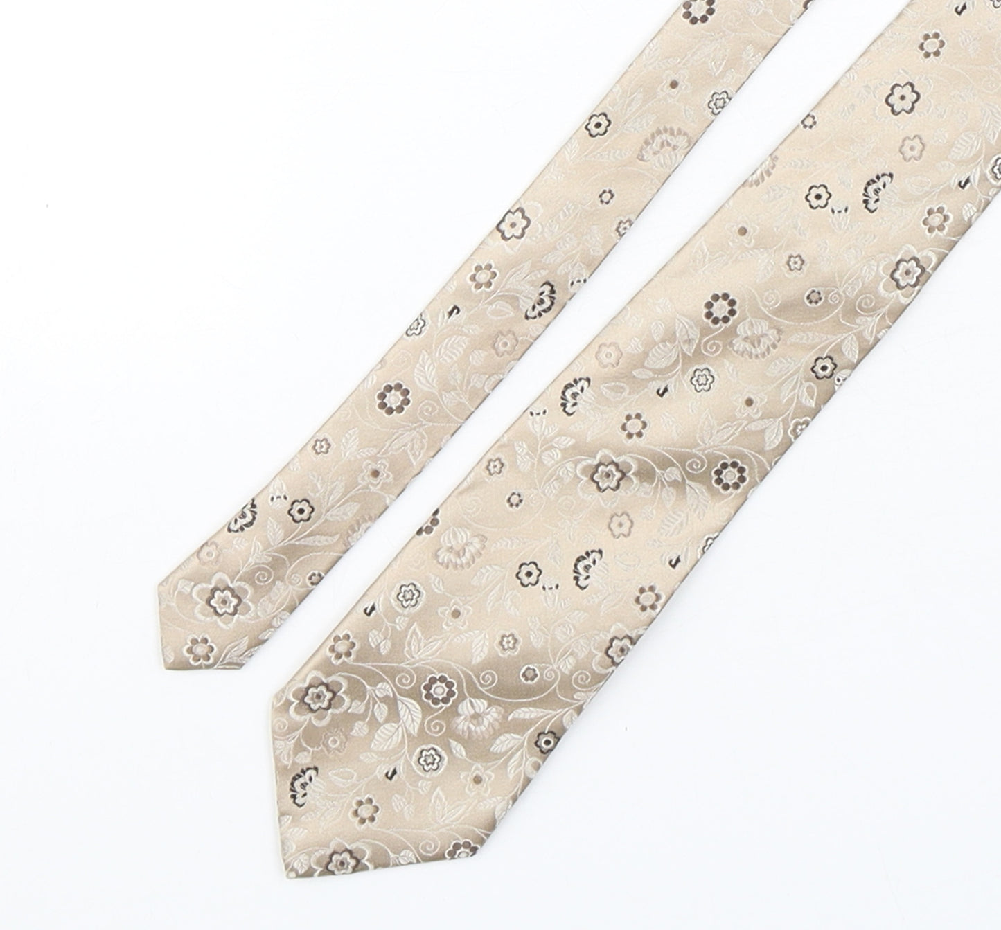 Thomas Nash  Mens Beige Floral Silk Pointed Tie One Size