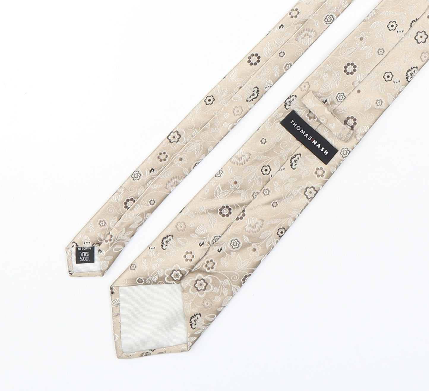 Thomas Nash  Mens Beige Floral Silk Pointed Tie One Size