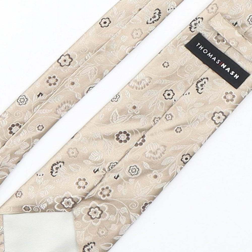 Thomas Nash  Mens Beige Floral Silk Pointed Tie One Size