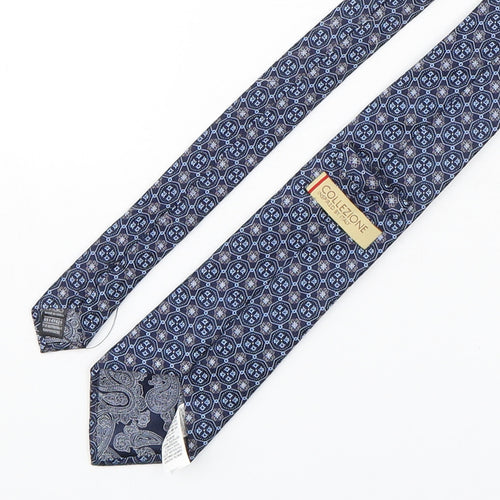 Collezione Mens Blue Geometric Silk Pointed Tie One Size
