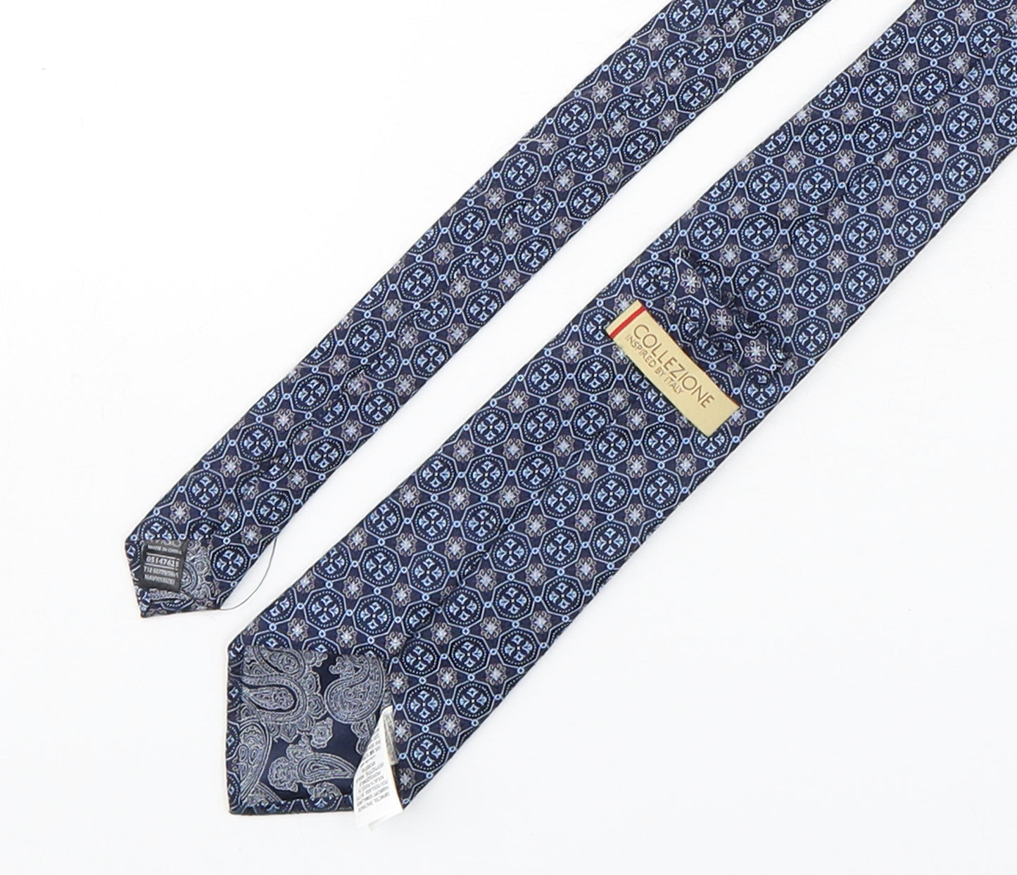Collezione Mens Blue Geometric Silk Pointed Tie One Size