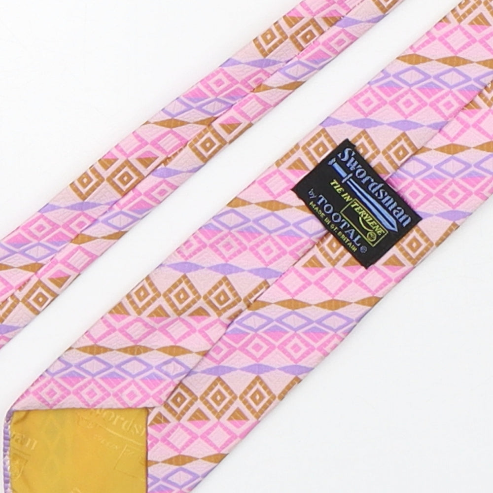 Swordsman Mens Pink Geometric Polyester Pointed Tie One Size