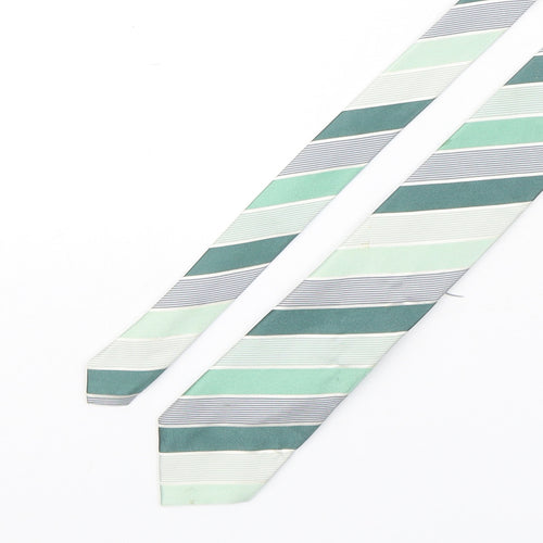 Kenneth Cole  Mens Green Striped Silk Pointed Tie One Size