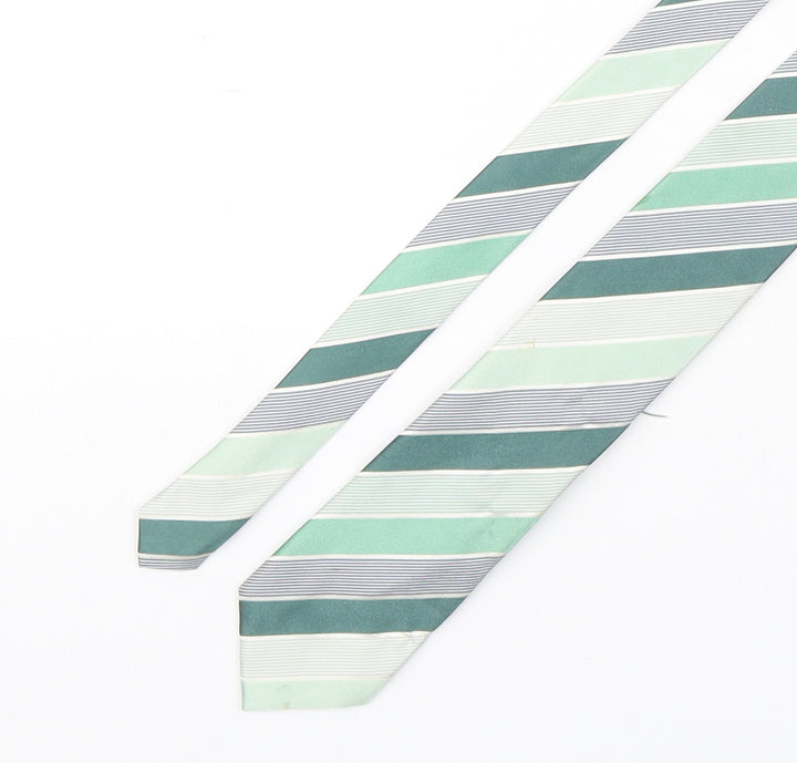 Kenneth Cole Mens Green Striped Silk Pointed Tie One Size