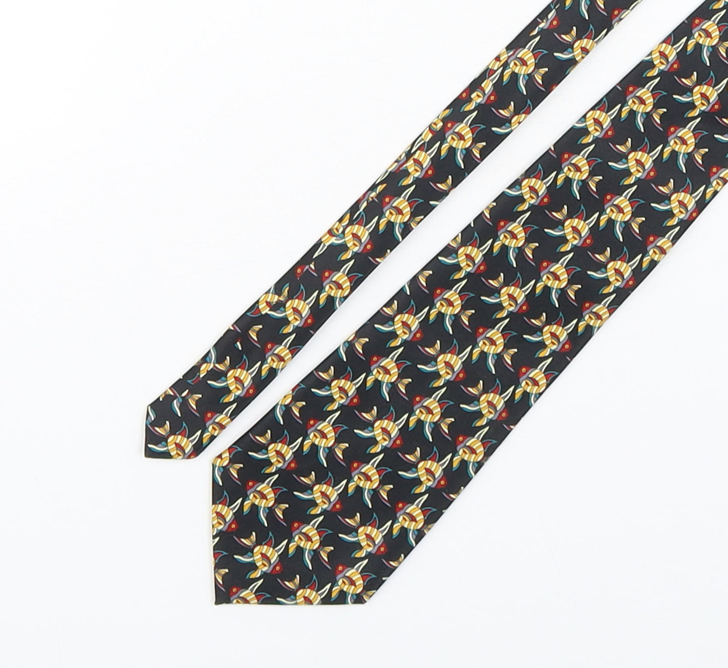 Rene Chagal Mens Multicoloured Geometric Silk Pointed Tie One Size - fish print
