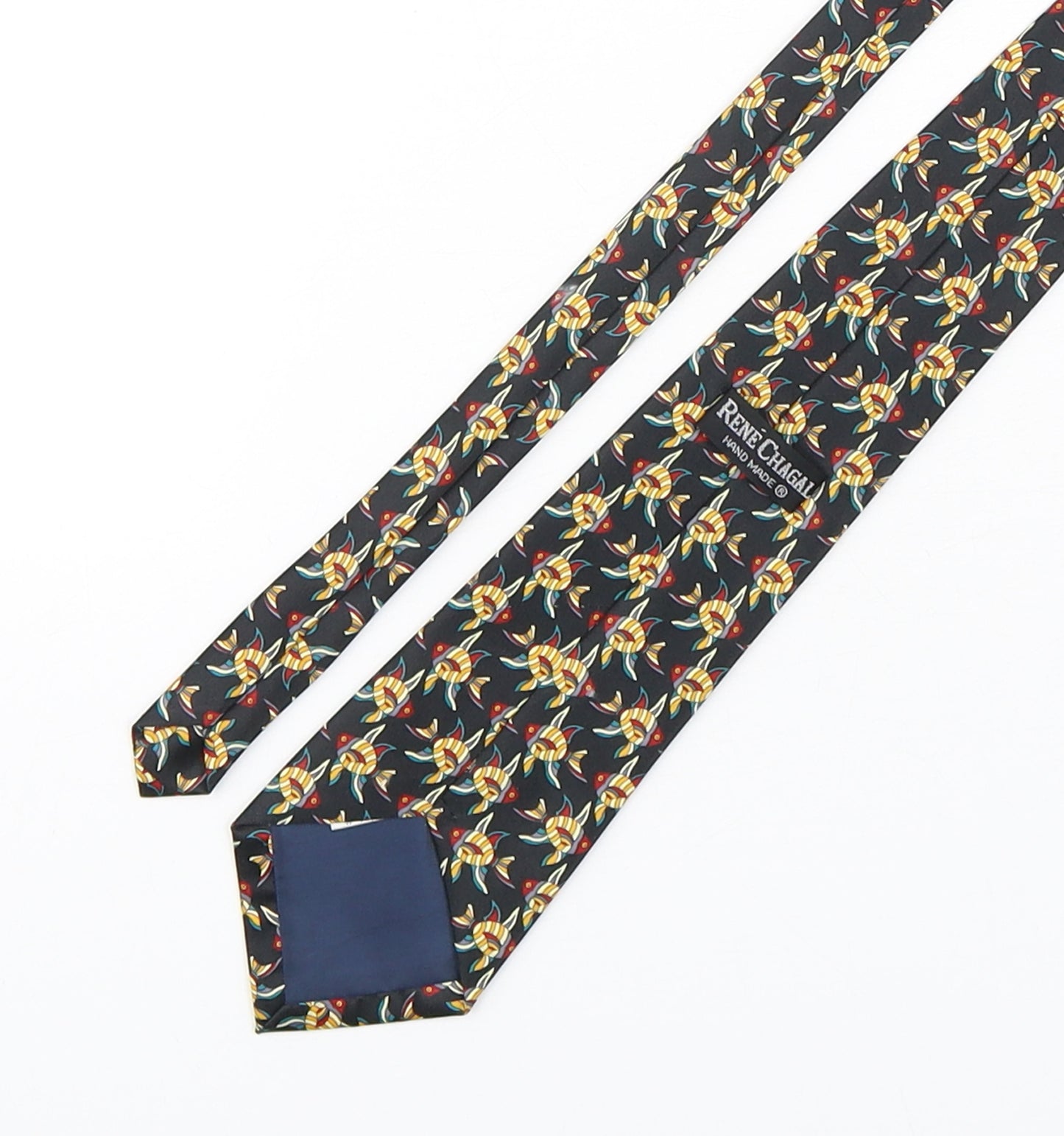 Rene Chagal Mens Multicoloured Geometric Silk Pointed Tie One Size - fish print
