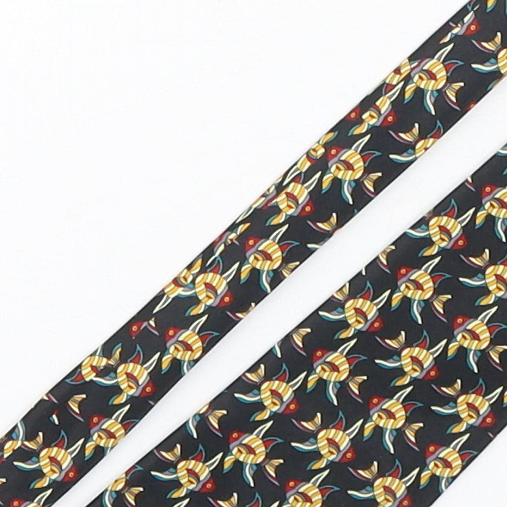 Rene Chagal Mens Multicoloured Geometric Silk Pointed Tie One Size - fish print