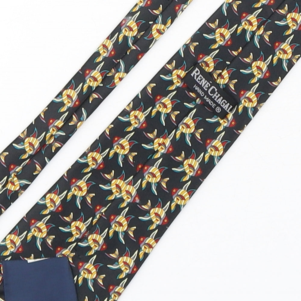 Rene Chagal Mens Multicoloured Geometric Silk Pointed Tie One Size - fish print