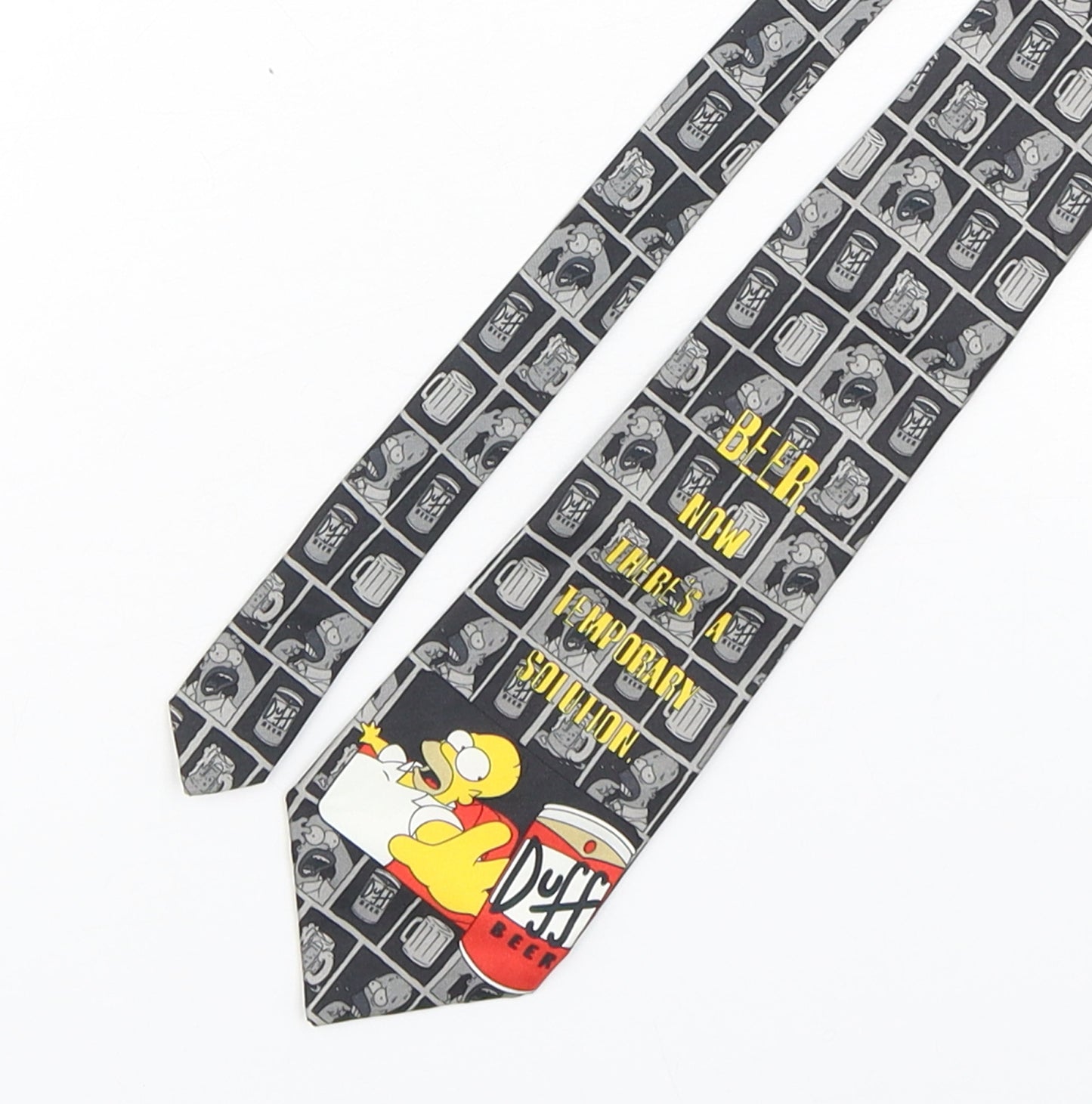 The Simpsons  Mens Grey Geometric Polyester Pointed Tie One Size - Homer Simpson