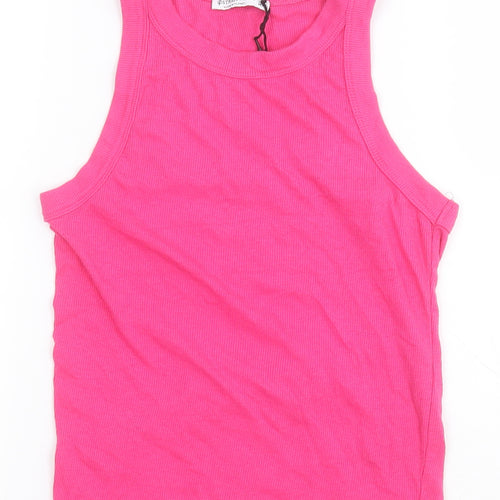 Stradivarius Womens Pink  Cotton Cropped T-Shirt Size L Round Neck