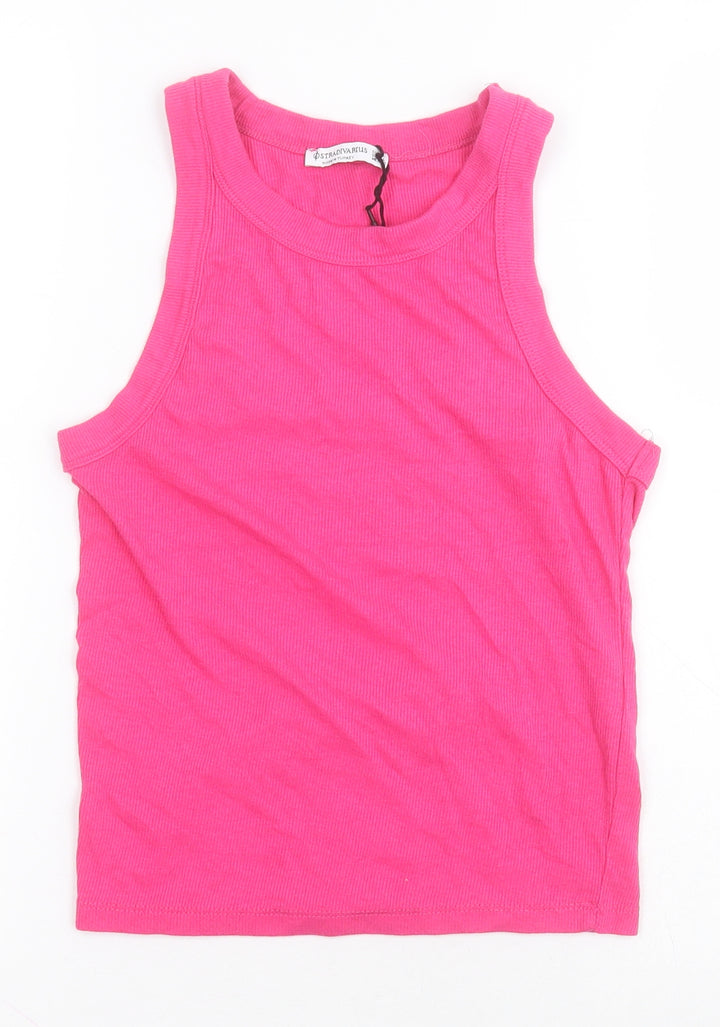 Stradivarius Womens Pink  Cotton Cropped T-Shirt Size L Round Neck