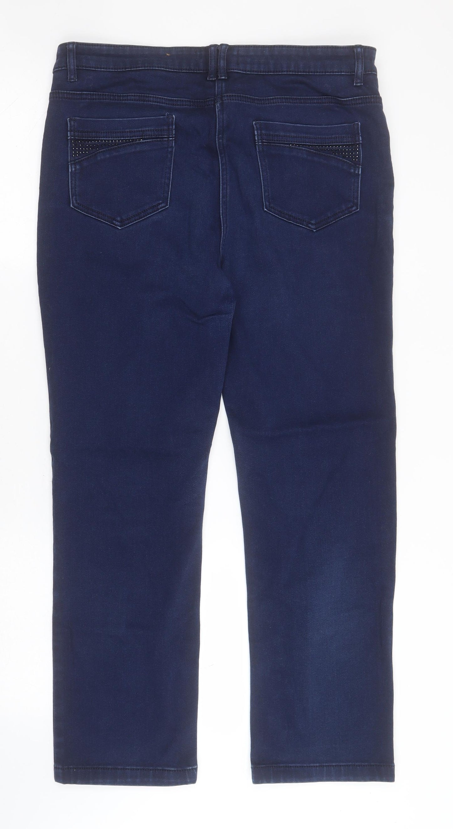 Marks and Spencer Womens Blue  Cotton Straight Jeans Size 14 L25 in Regular Zip