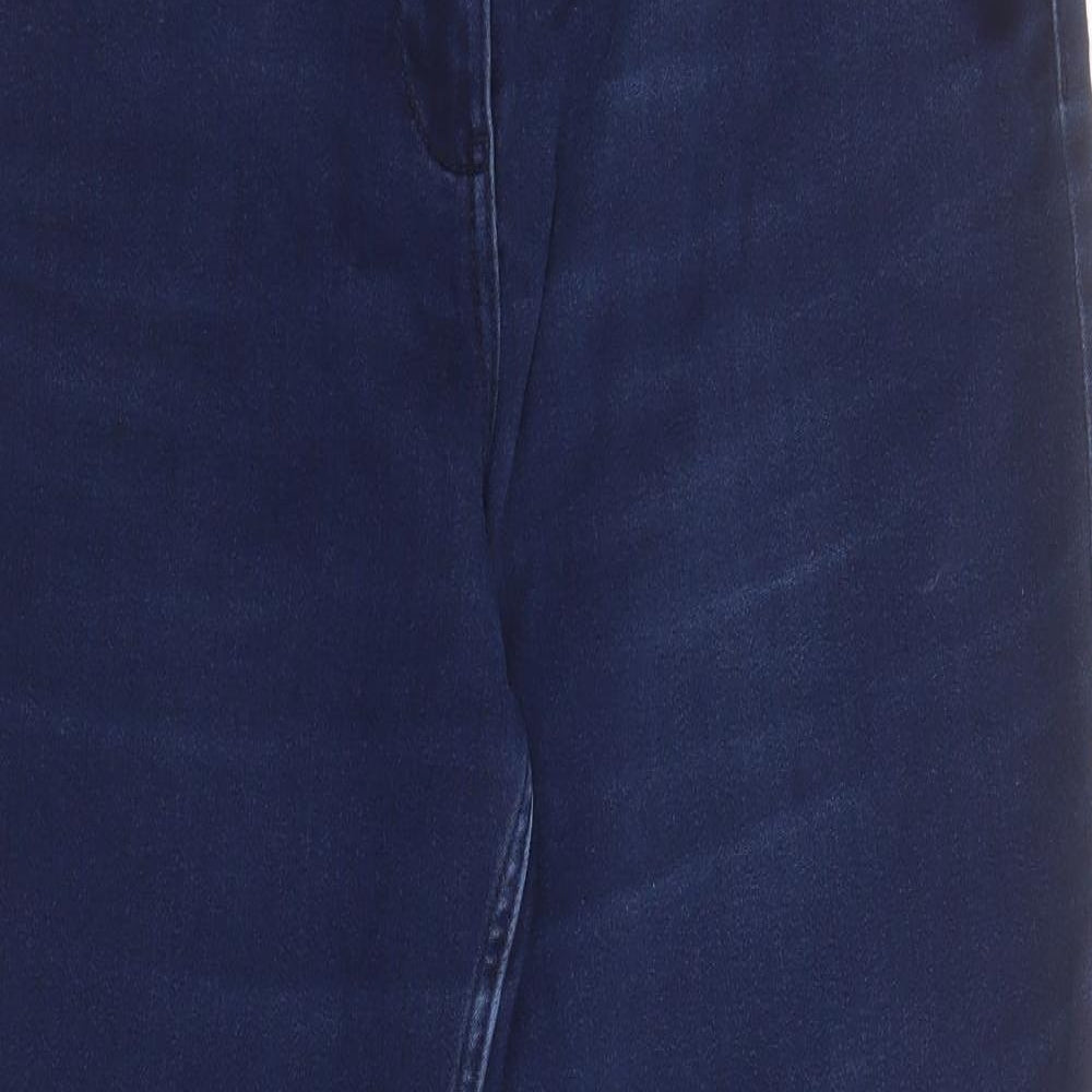 Marks and Spencer Womens Blue  Cotton Straight Jeans Size 14 L25 in Regular Zip