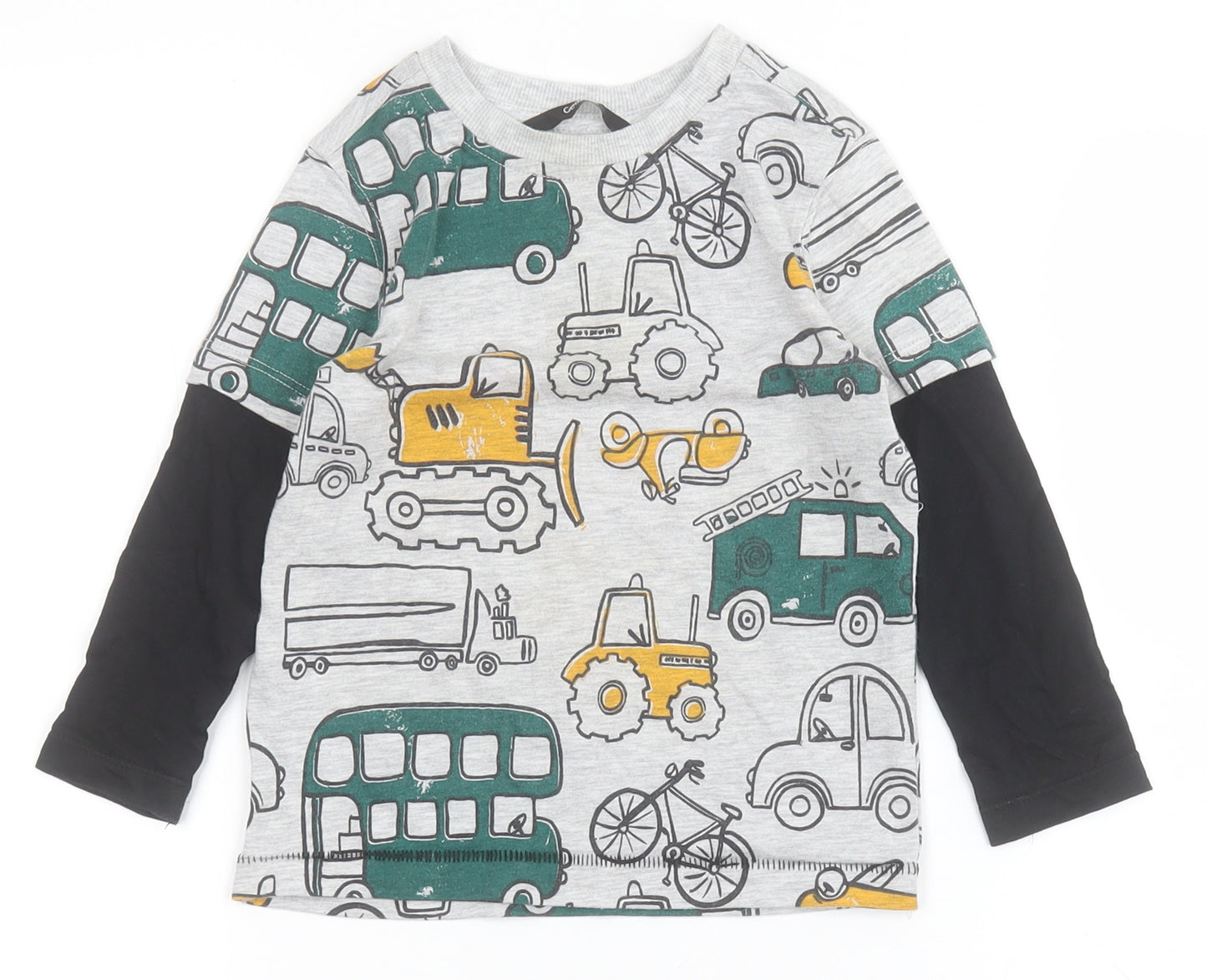George  Grey  Polyester Basic T-Shirt Size 18-24 Months Round Neck  - Tractor Bus Bike print