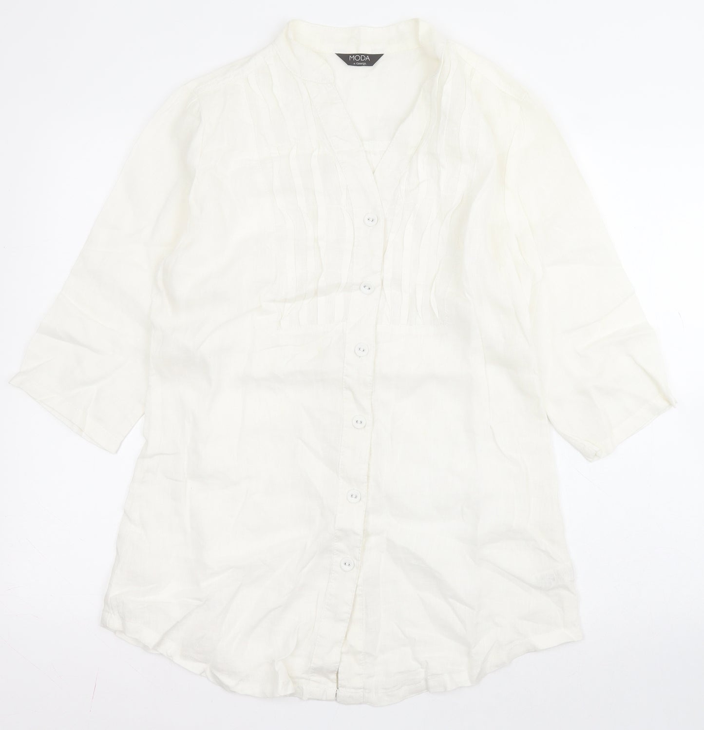 George Womens White  Linen Basic Button-Up Size 14 Collared