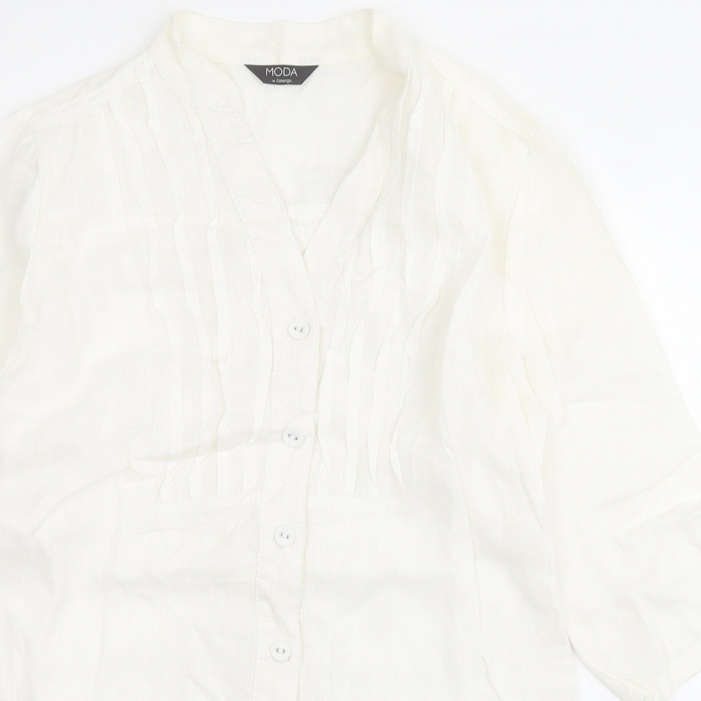 George Womens White  Linen Basic Button-Up Size 14 Collared
