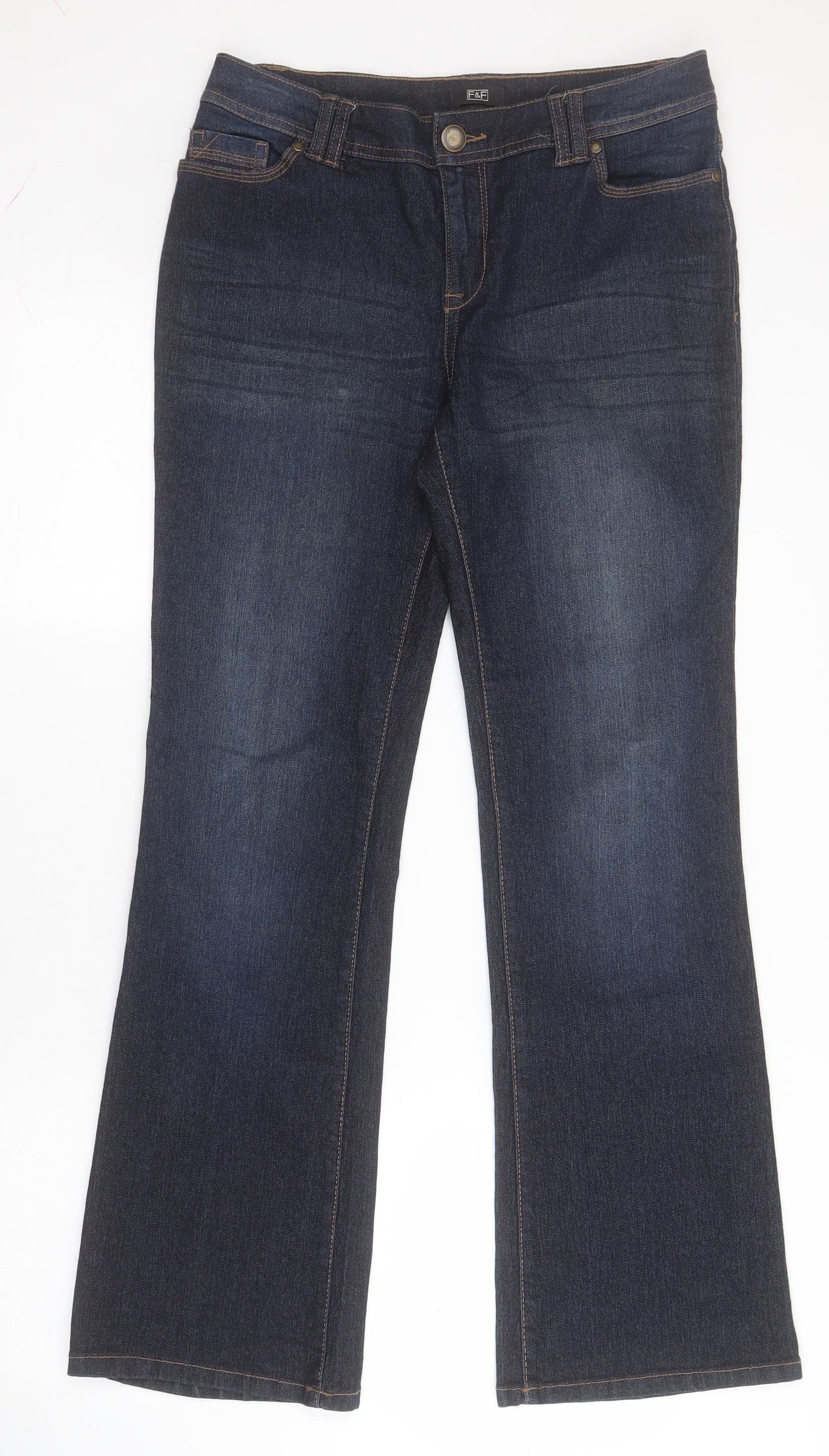 F&F Womens Blue  Cotton Bootcut Jeans Size 10 L30 in Regular Zip
