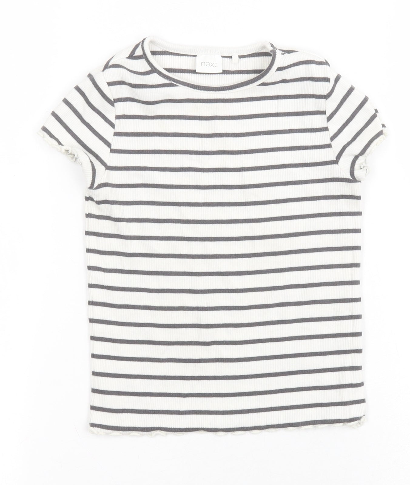 NEXT Girls White Striped Cotton Basic T-Shirt Size 3-4 Years Round Neck