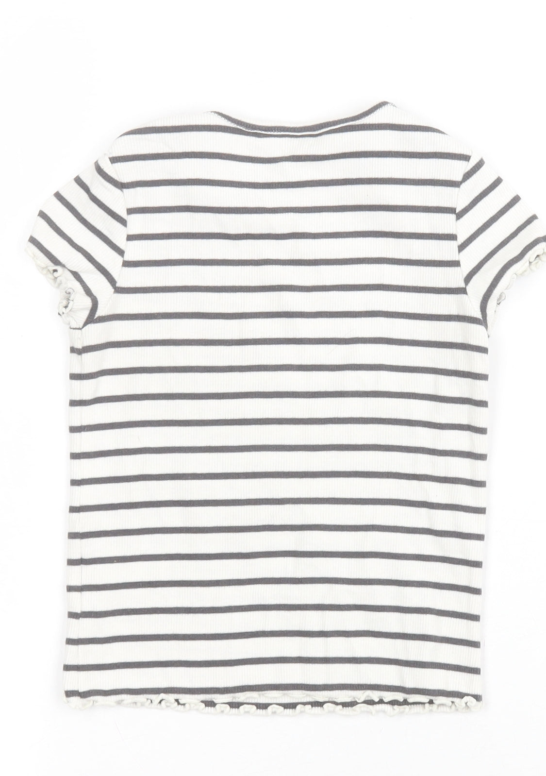 NEXT Girls White Striped Cotton Basic T-Shirt Size 3-4 Years Round Neck