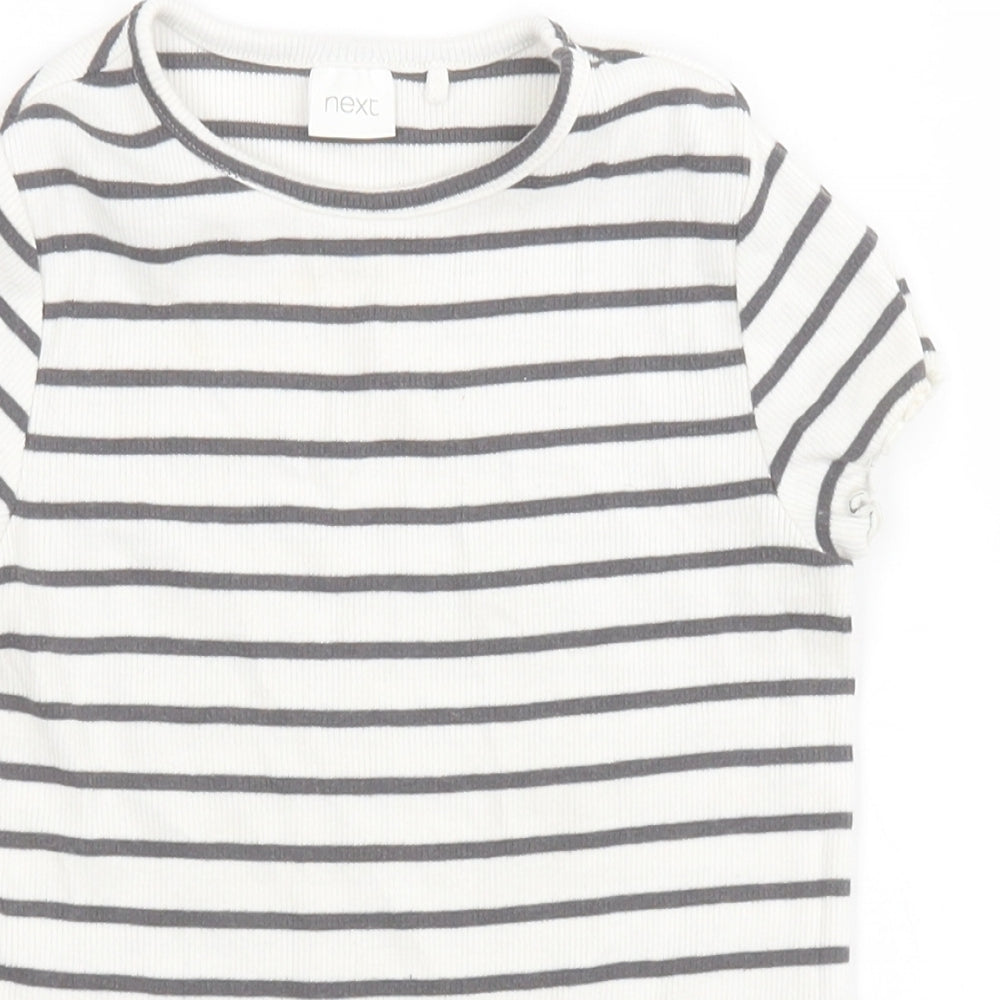 NEXT Girls White Striped Cotton Basic T-Shirt Size 3-4 Years Round Neck