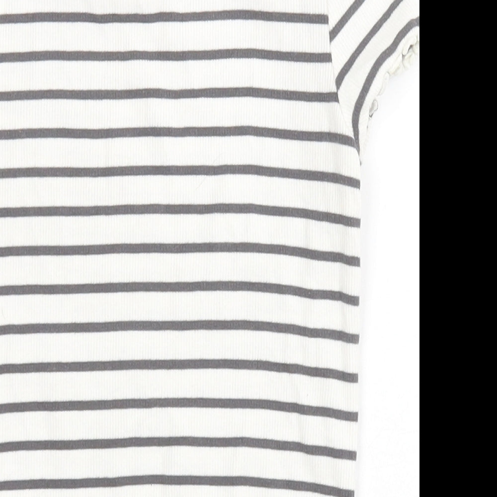 NEXT Girls White Striped Cotton Basic T-Shirt Size 3-4 Years Round Neck