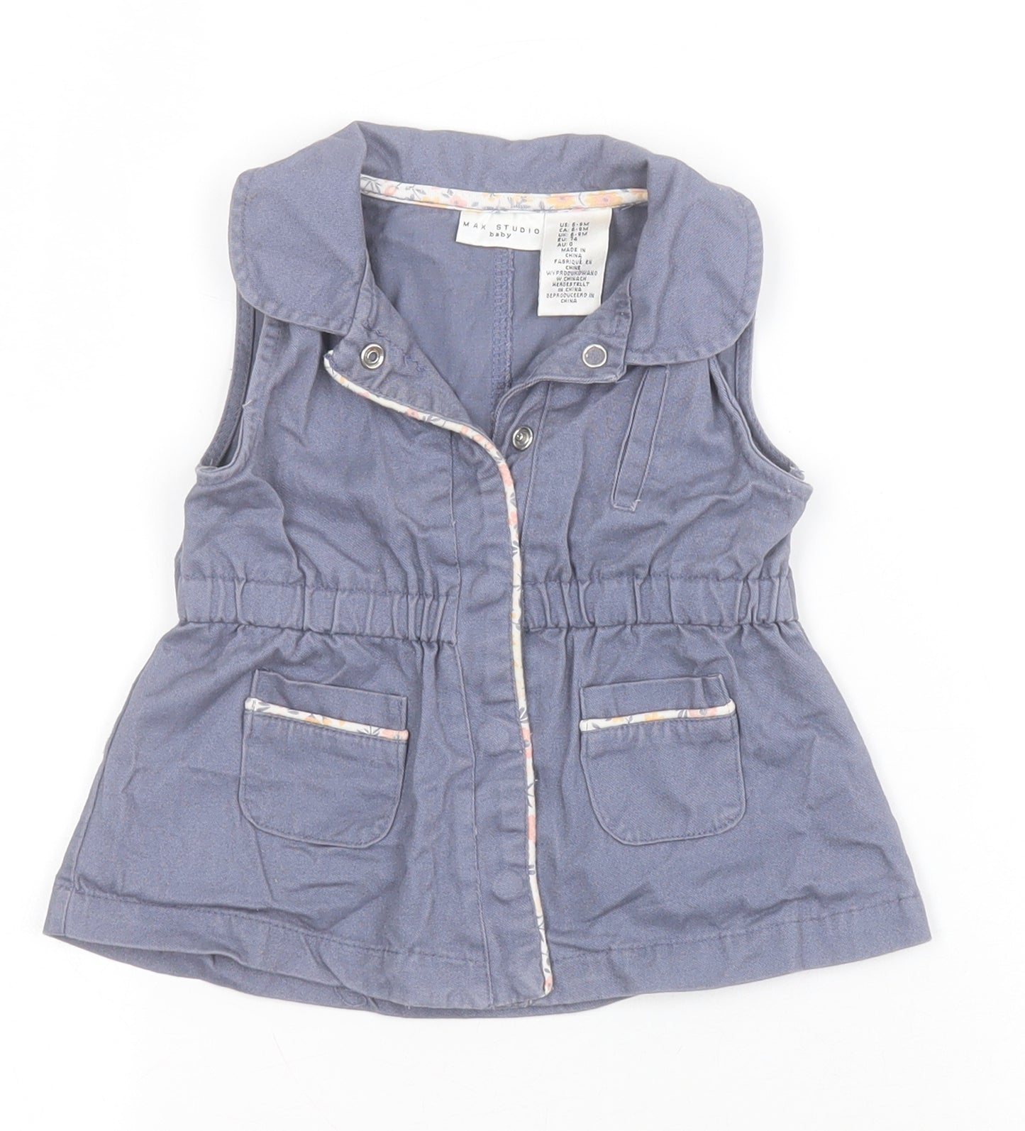 Max Studio Girls Blue   Basic Jacket Waistcoat Size 6-9 Months   Snap