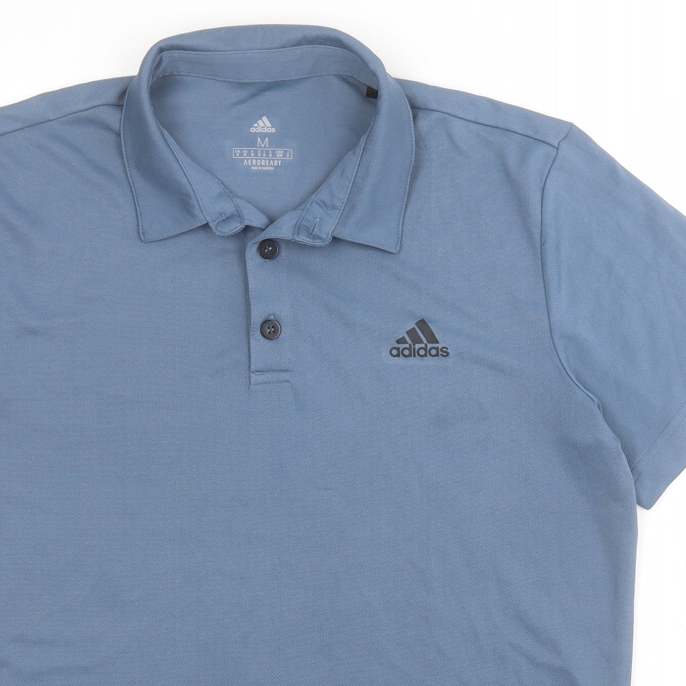 adidas Mens Blue  Polyester  Polo Size M Collared Button
