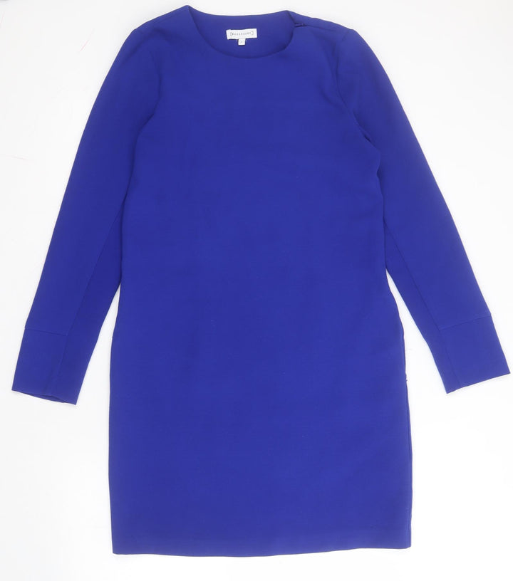 Warehouse Womens Blue Polyester Shift Size 8 Round Neck Zip