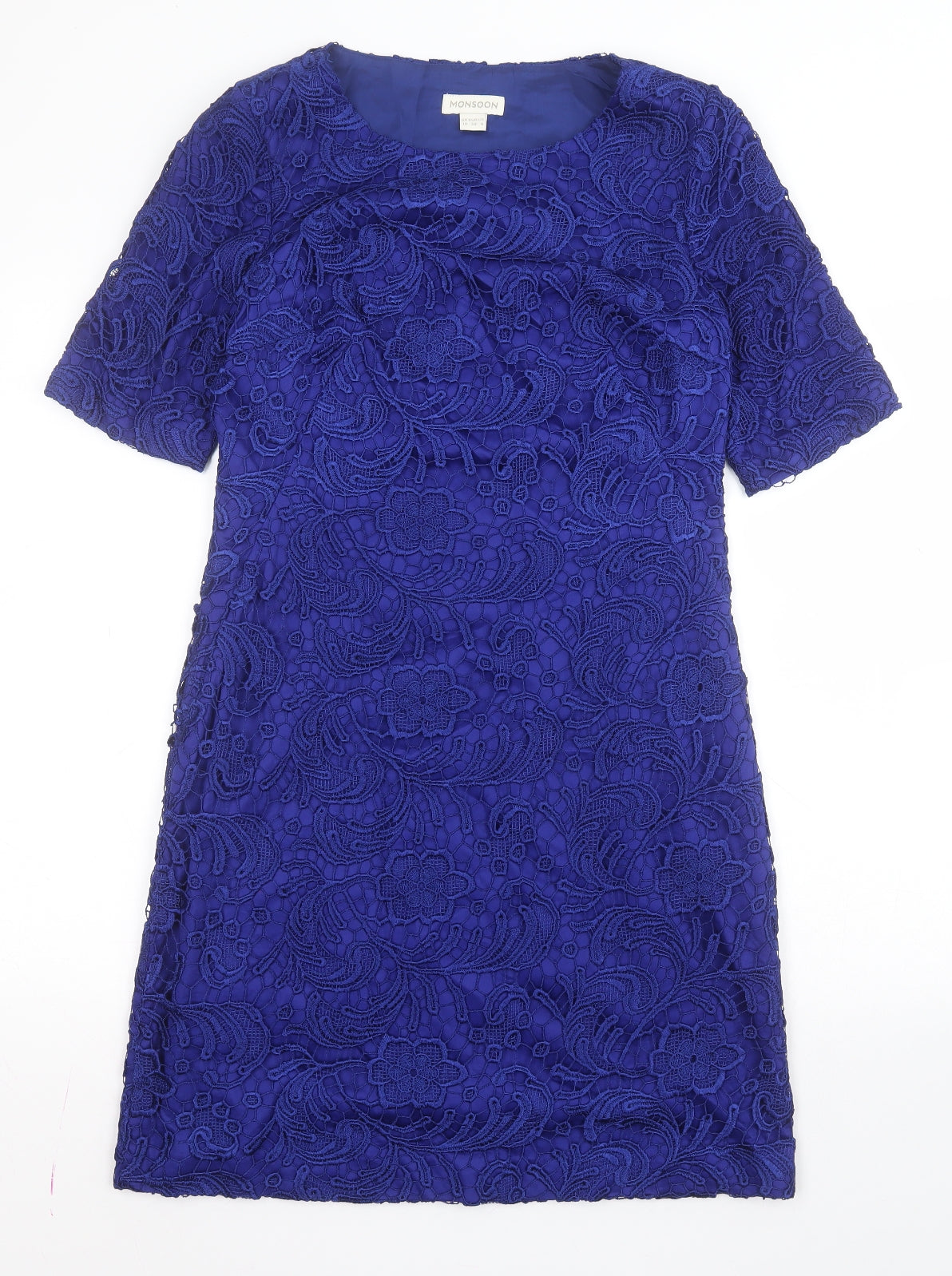 Monsson Womens Blue  Cotton A-Line  Size 10  Round Neck Zip