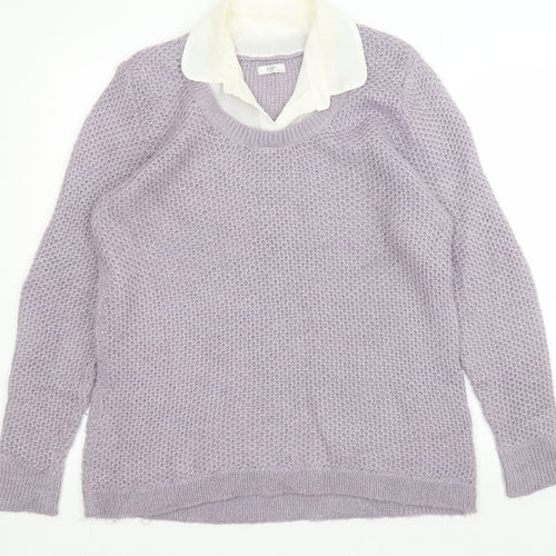 Cotton Traders Womens Purple Collared  Acrylic Henley Jumper Size 14