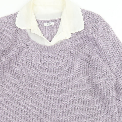 Cotton Traders Womens Purple Collared  Acrylic Henley Jumper Size 14
