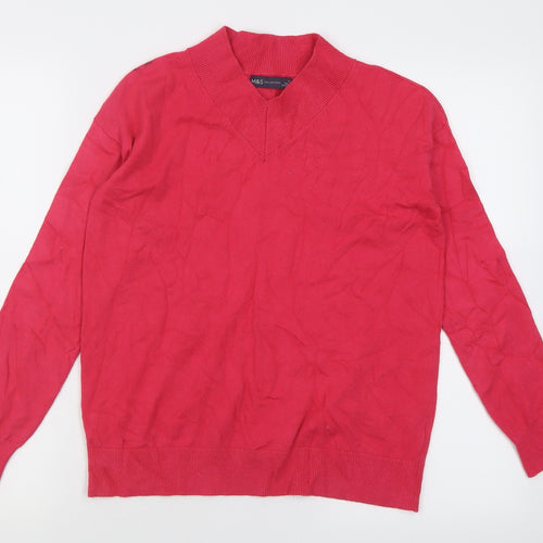 Marks and Spencer Womens Pink V-Neck  Acrylic Pullover Jumper Size XS