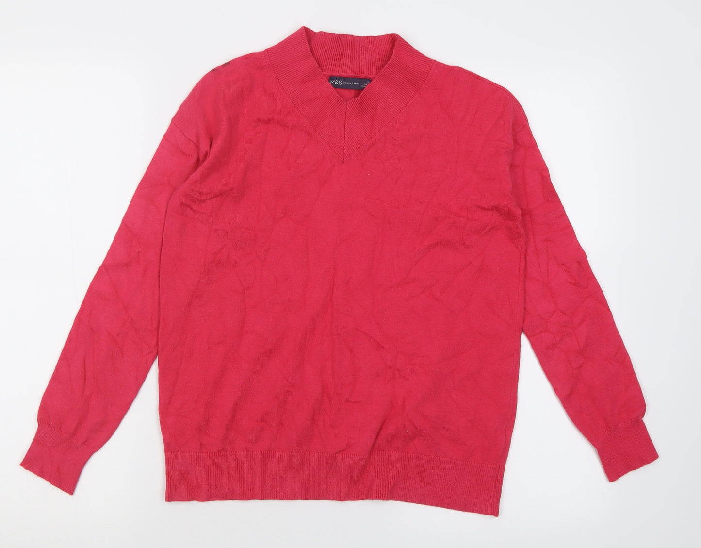 Marks and Spencer Womens Pink V-Neck  Acrylic Pullover Jumper Size XS