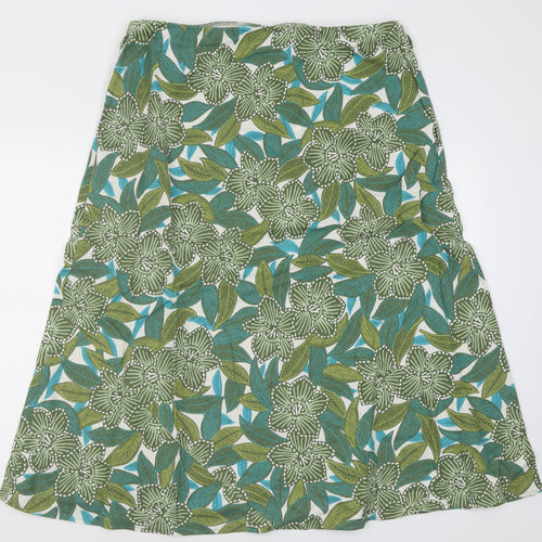 Marks and Spencer Womens Green Geometric Viscose A-Line Skirt Size 20
