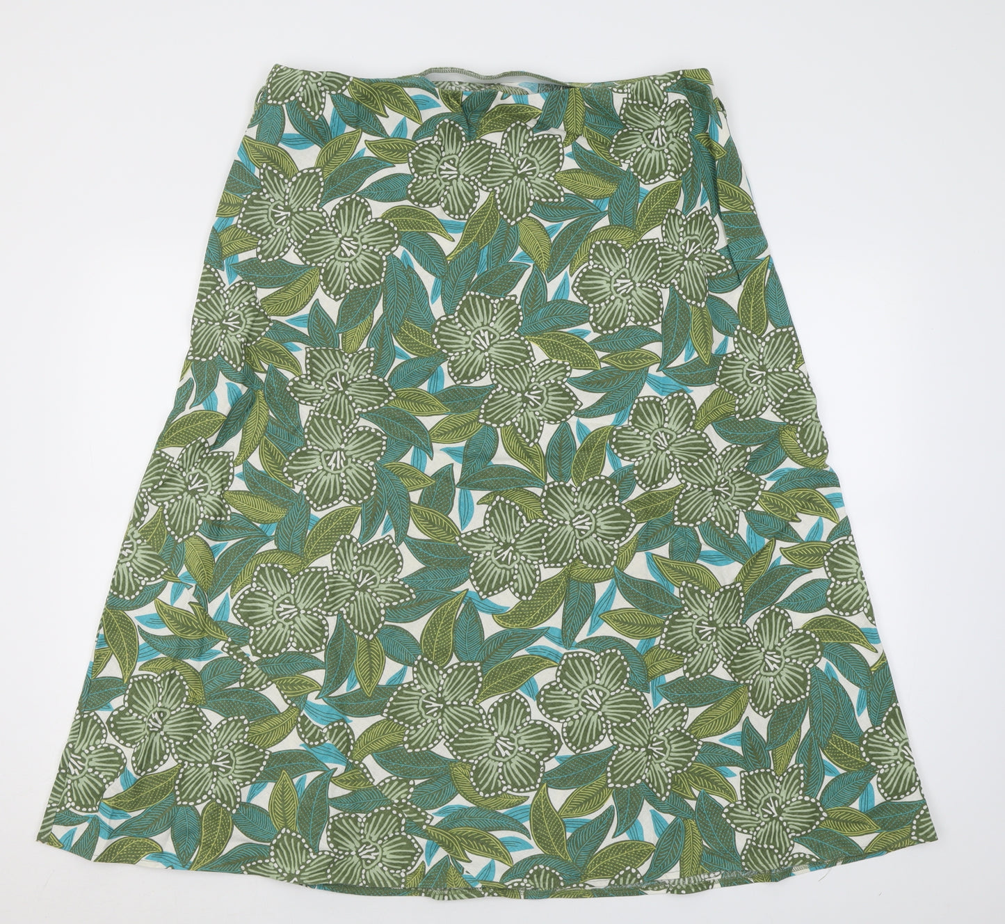 Marks and Spencer Womens Green Geometric Viscose A-Line Skirt Size 20