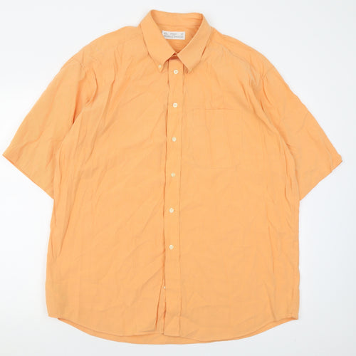 Marks and Spencer Mens Orange  Polyester  Button-Up Size 17 Collared Button