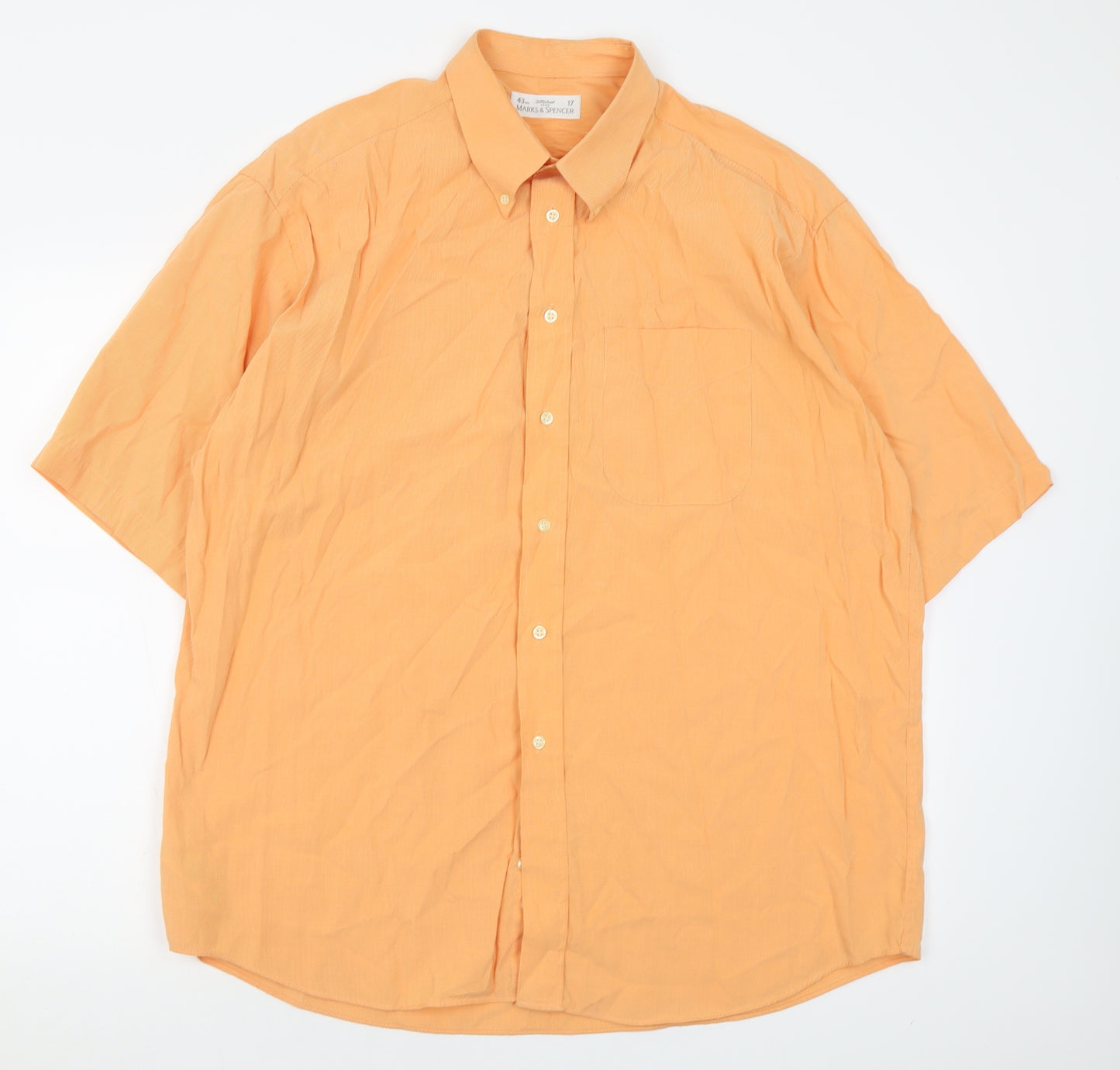 Marks and Spencer Mens Orange  Polyester  Button-Up Size 17 Collared Button