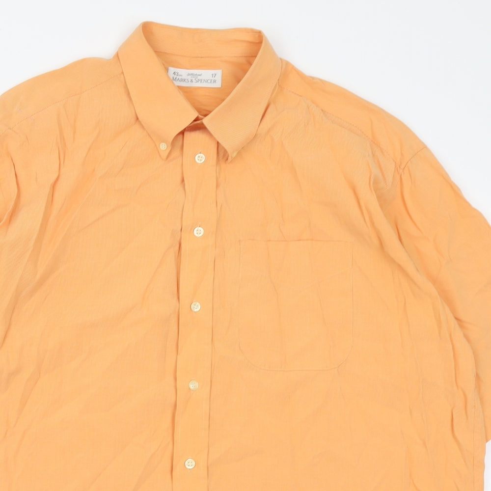 Marks and Spencer Mens Orange  Polyester  Button-Up Size 17 Collared Button