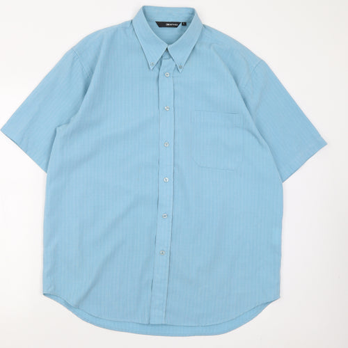 defined Mens Blue  Polyester  Button-Up Size L Collared Button