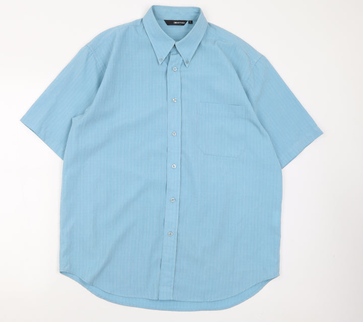 defined Mens Blue  Polyester  Button-Up Size L Collared Button