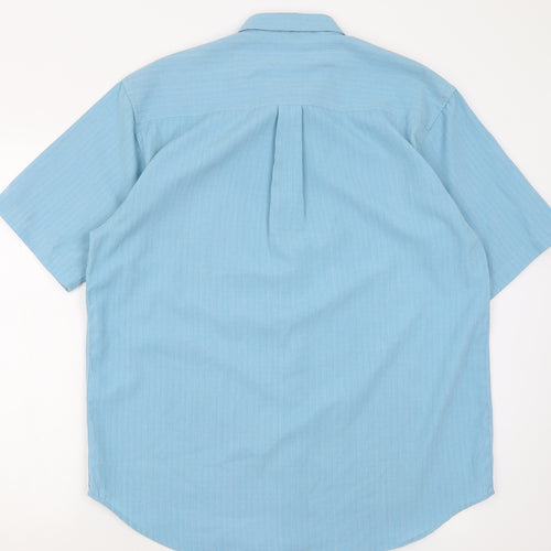 defined Mens Blue  Polyester  Button-Up Size L Collared Button