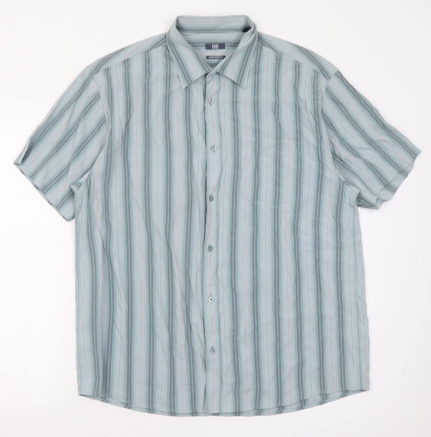EAST Mens Green Striped Modal  Button-Up Size L Collared Button